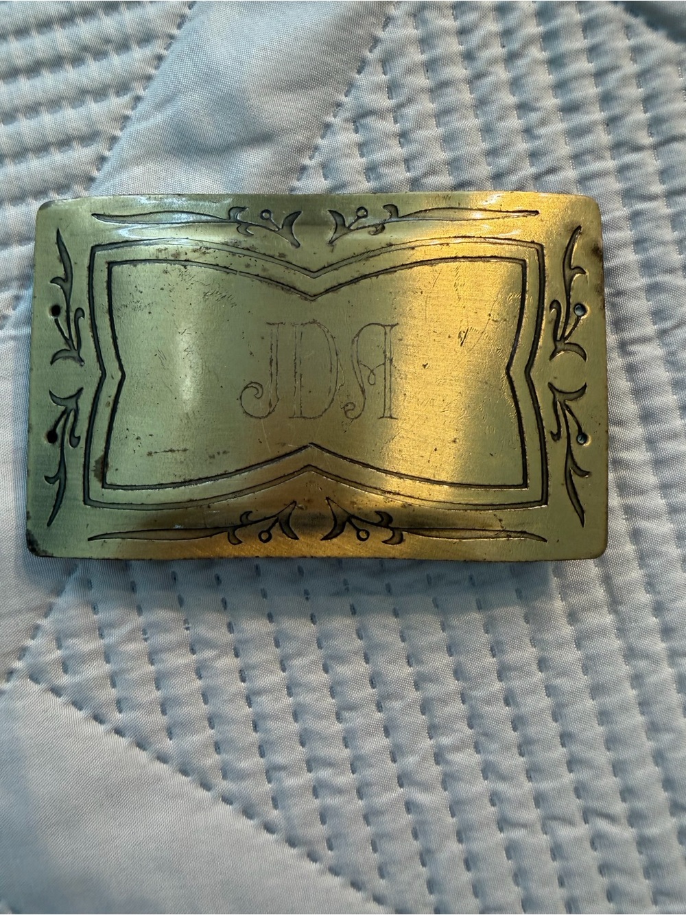 Vintage Woman’s Monogram Brass Belt Buckle in Gold Tone